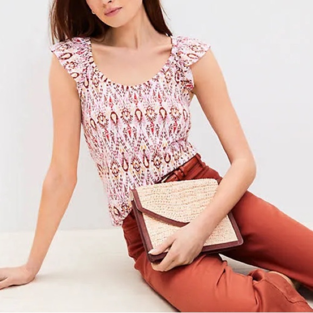 Loft Ikat Ruffle Tank Top Size Medium NWT - Picture 2 of 6